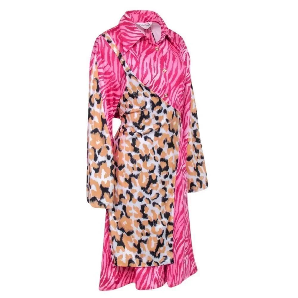 Vivienne Hu Animal Print Midi Wrap Dress Women’s Pink Size Medium